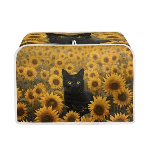 Baxinh Sunflower Spandex Quilted Toaster Cover 4 Slice Wide Slot, Black Cat Print Breadmaker Cover Washable Dust Protector for Home Decor