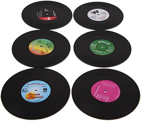 6PCS Drinks Holder Mat Tableware Placemat D4 Vinyl Coaster Groovy Record Cup