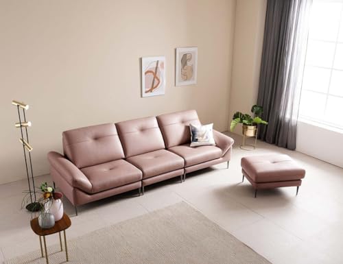 Image of Fabrique David Leatherette Look Light 4 Seater Sofa Set with Puffy Sturdy Pink | Luxury Comfortable Furniture Perfect for Home Guests Office & Living Room | Stainless Steel Legs