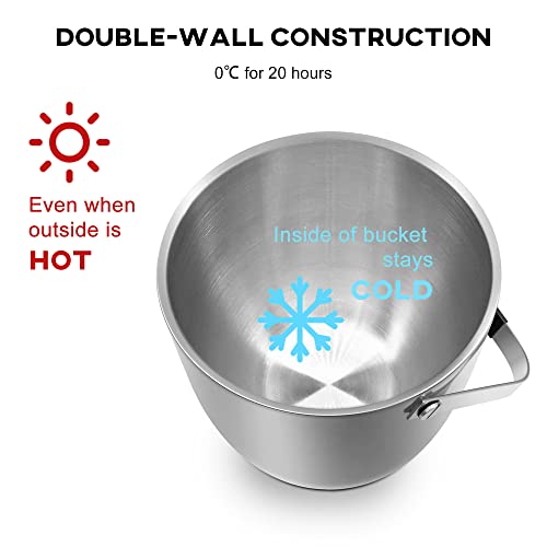 Fortune Candy Insulated Ice Bucket - Double Walled Stainless Steel Ice Bucket With Ice Tongs, Scoop, Lid, And Exclusive Handmade Nylon Holder - 2.8 L, Silver/Navy Blue #TOP4