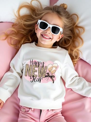Young Girls Casual New Year Slogan Imitation Sequin Balloon Bow Pattern Printing Round Neck Thermal LinedWear3