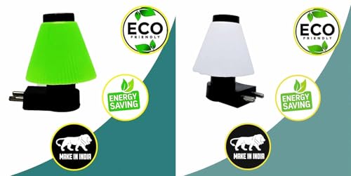 Image of GURUSOAMI Small lamp Type 2 Pin Night Lamp 0.5 Watt Plug & Play Bulb for Bedroom, Living Room, Zero Watt Light Direct Socket use for Night (Green /White, 2, Count)