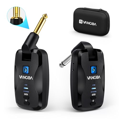 Vangoa Wireless Guitar System with Storage Case, 2.4Ghz Rechargeable Audio Wireless Guitar with Mute Plug 4 Channels for Bass Electric Instruments