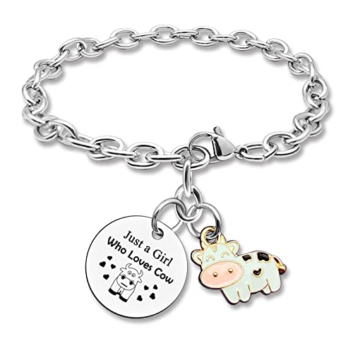 DlaeKua Cows Gifts for Cows Lover Bracelet Stainless Steel Animal Lovers Gift Cow Bracelet Jewelry Cow Farmer Gift Birthday Gift for Link Chain Bracelet Jewelry 8.26inch
