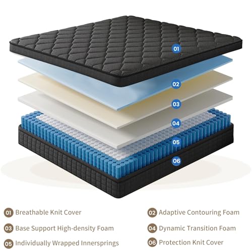 10 Inch King Size Mattress, Medium Firm Hybrid King Mattresses, Memory Foam Mattress in a Box with Individually Wrapped Pocket Springs, Reinforced Edge Support, Pressure Relief,Motion Isolation