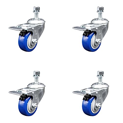 Polyurethane Swivel Threaded Stem Caster Set of 4 w/3
