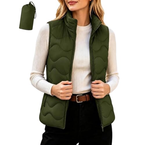 Puffer Vest Women Stand Collar Packable Lightweight Quilted Zip Fall Winter