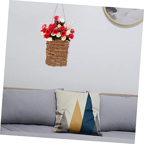 Hoement 4Pcs Pocket Wall Hanging Basket Rattan Woven Storage Baskets Seagrass Storage Baskets Wall Mounted Planters Flat Woven Wall Basket Self Watering Planters Hanging Plant Basket Jute #TOP5