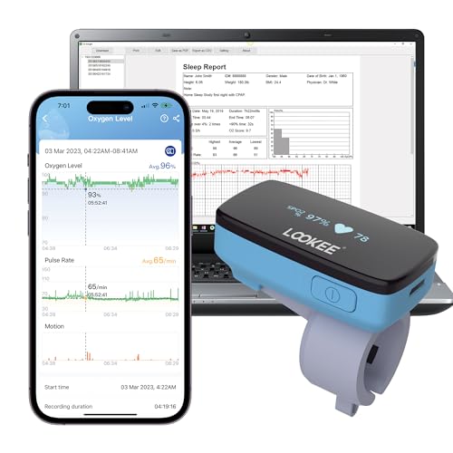 LOOKEE Ring-Pro Wearable Oxygen Monitor with Vibration Reminder for Low O2 - Continuous Pulse Oximeter -Rechargeable Blood Oxygen Saturation Tracker for SpO2 & PR - Free APP & PC Reports