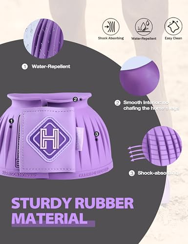 Image of Harrison Howard Rubber Bell Boots for Horses, Hoof Overreach Protection for Horses, w /Upgraded Leather Touch Tape