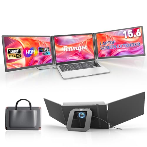 Teamgee 15.6” Laptop Screen Extender with Power Bank, 1080P FHD IPS Triple Laptop Monitor Extender, Plug-Play with HDMI/USB-A/C Fits 13-17” Laptops(Mac/Windows/Android)