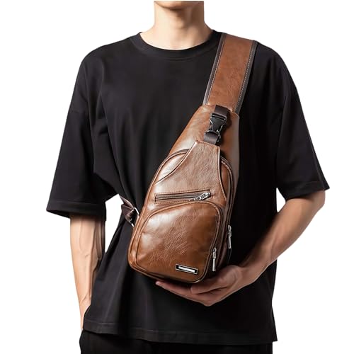 Fashion Sling Bag for Men Women, Men's Bag Shoulder Backpack Chest Bags, Super Large Capacity Crossbody Daypack with Earphone Hole for Hiking Camping Outdoor Trip Sports (Khaki)2