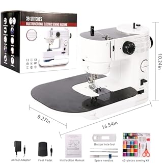 Twin Needles Sewing Machine, 39 Stitch Applications, Portable Household Electric Sewing Machine for beginners, with expansion Table, Foot Pedal, Light, Storage Drawer, Sewing Accessory Kit