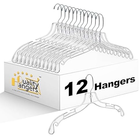 Quality Hangers Clear Hangers 12 Pack - Crystal Hangers for Clothes - Durable Plastic Hanger Set - Invisible Dress Hangers for Suits - Heavy Duty Hangers - Nonslip Coat and Shirt Hangers Cover