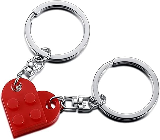 Heart Keychain, Romantic Brick Keychain Set with Heart Pendant for Couples, Friendship Key Chain Gift for Girlfriend Boyfriend Husband Wife Anniversary Valentines Day
