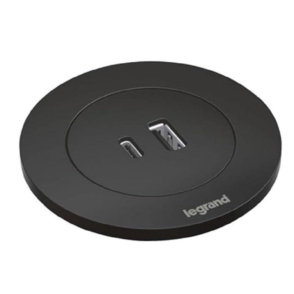 LEGRAND, Incara Disq 60 654731 Gniazdo ładowania USB A+C, gniazdko stołowe, podtynkowe, wielokrotne, 15 W, długość kabla 2 m, 2 wtyczki P+E, kolor: czarny
