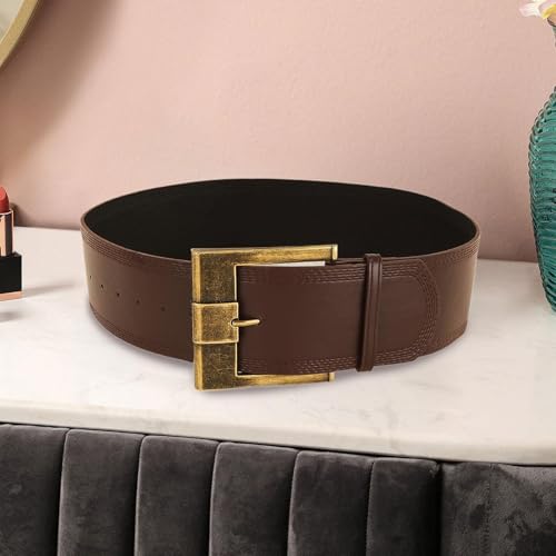 Women Waist Belt Decoration - Vintage Wide PU Leather Belt with Copper Buckle for Dresses, Wedding, Date Night, 3.07 Inches x 42.13 Inches 6
