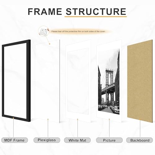 Image of Picrit 16x20 Picture Frame Set of 7, Black Poster Frames for Wall