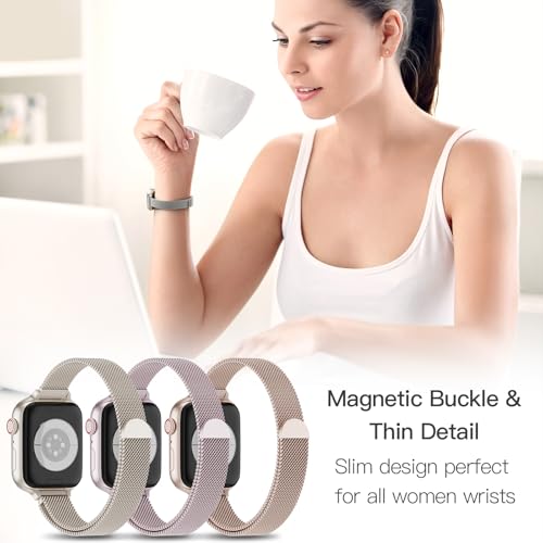 3 Pack Slim Metal Loop Compatible with Apple Watch Band 42mm 41mm 40mm 38mm 46mm 45mm 44mm 49mm Women Men, Thin Stainless Steel Magnetic Strap for iWatch Bands Series 11 10 9 8 SE 7 6 5 4 3 Ultra - image 3