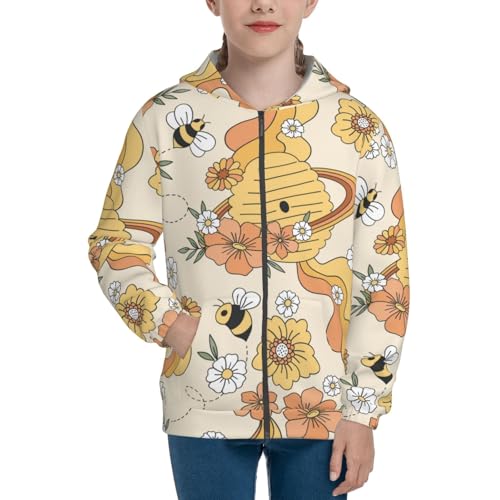 Groovy Floral Kids Pullover Hoodies Boys Zip Up Sweatshirts Girls Athletic Clothes with Pocket3