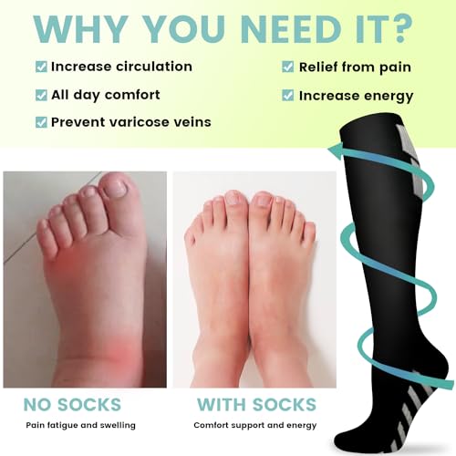 Image of 7 Pack Copper Knee High Compression Socks For Men & Women - Best For Running,Athletic,Medical,Pregnancy and Travel -15-20mmHg