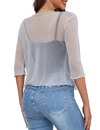LIENRIDY Women's Sheer Shrug Open Front Bolero Cardigan 3/4 Sleeve Shrug Sweater S-XL4