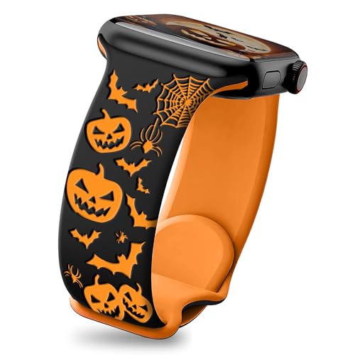 wipalor Fall Halloween Watch Bands for apple Watch Bands for Women Men (42mm Series 11/10)41mm 40mm 38mm Holiday Pumpkin iWatch Bands Halloween for apple Watch Series 11 10 9 SE 8 7 6 5 4 3-Black/Orange