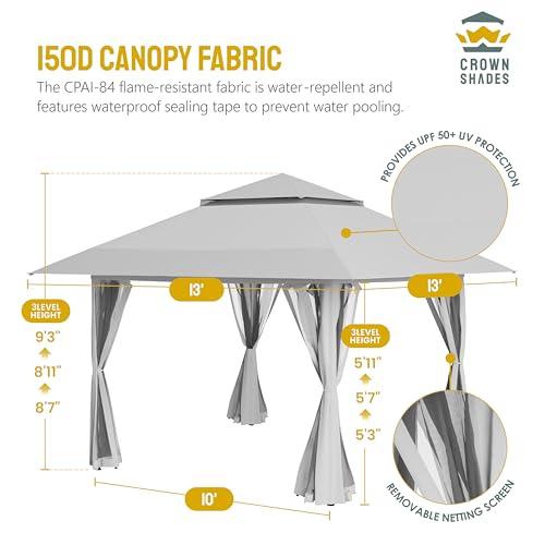 CROWN SHADES 13x13 Pop Up Gazebo, Canopy Tent, Gazebos on Clearance - Outdoor Gazebo for Backyard & Patio Furniture - Carpa Pop Up Tent with Wheeled STO-N-Go Cover Bag (Grey) - Image 6