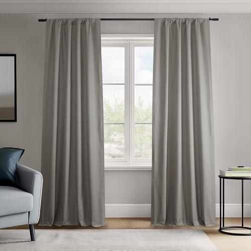 HPD Half Price Drapes Vienna Basic Linen 100% Blackout Curtains for Bedroom 96 Inches Long (2 Panels) - Rod Pocket Curtains & Drapes for Living Room & Windows - 50 X 96, Light Steel Grey