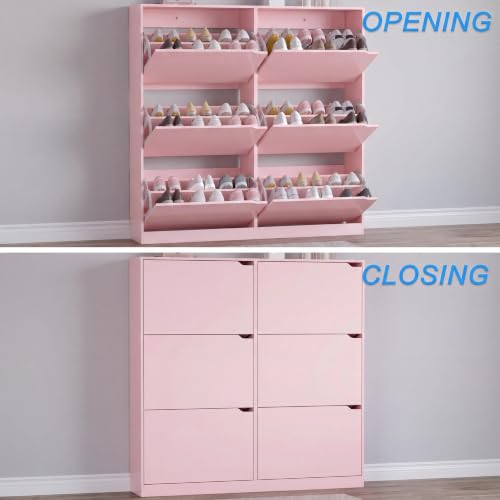 Image of BORNOON Shoe Cabinet with 6 Flip Drawers, Slim Narrow Shoe Storage Cabinet, Freestanding Shoe Organizer for Entryway, Hallway, Foyer