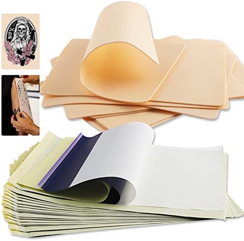Tattoo Practice Skin with Transfer Paper - 30Pcs Anghie 10Pcs Tattoo Fake Skin and 20Pcs Tattoo Stencil Paper, 8x6in Tattoo Skins with A4 Size Tattoo Tracing Paper for Tattoo Supplies Tattoo Practice
