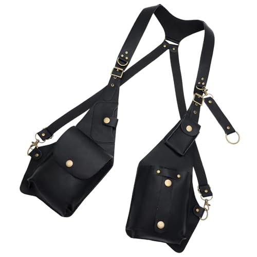 Cartera retro desmontable para teléfono móvil, diseño antirrobo seguro, funda de piel sintética, accesorios de disfraces, bolso de hombro punk retro, Negro