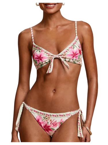 Women's Floral String Bikini Two Piece High Cut Thong Boho Bathing Suit Spaghetti Strap Swimsuits