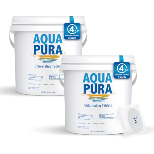 Image of Aqua Pura 2-Pack 3 inch Chlorine Tabs, Swimming Pool, Hot Tubs & Spa, Small Pool Sanitizer, Long-Lasting Stabilized, Sanitizes - Slow Dissolving, 4 lbs
