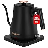 Gooseneck Electric Kettle, Northmas Electric Tea Kettle Auto Shut Off, 316 Stainless Steel Inner, 1L/1200W Fast Boiling Hot Water Kettle Electric for Pour Over Coffee & Tea, Boil-Dry Protection, Black