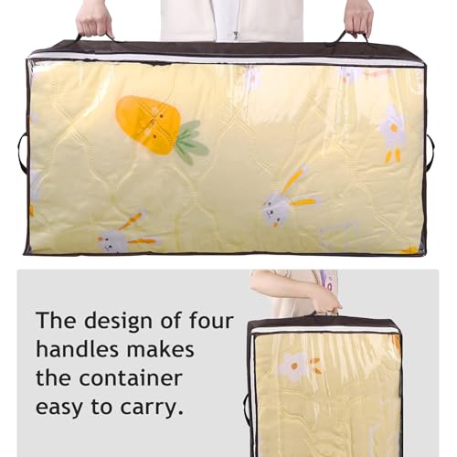 Image of Budding Joy 6 Pack 90L Under bed Storage Containers Organizer Large Capacity Underbed Clothes Storage Bins Organization and Storage Bedroom Foldable Storage Bags with Clear Window Brown | Clothes storage bins foldable storage bags with clear window for blanket, comforter, sweaters, pillows, wrapping paper