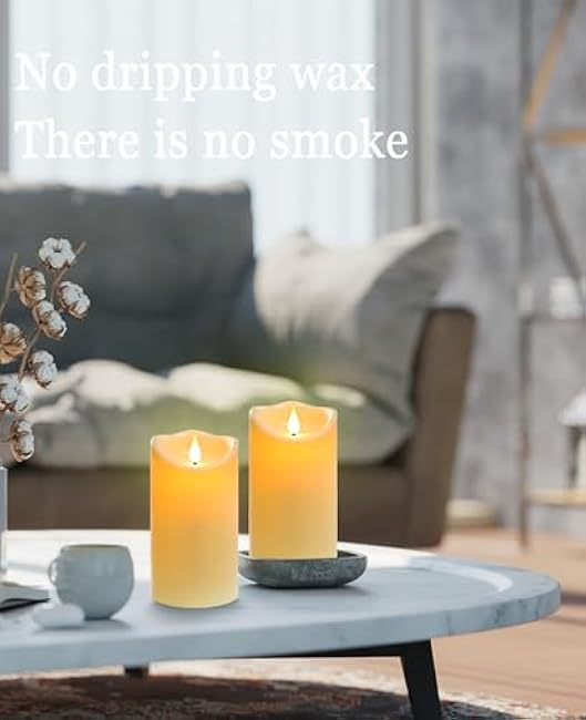 Flameless Candle Pillar Candles Set of 2, Ivory white