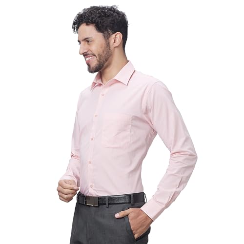 Image of Raymond Men Slim Fit Structure Pattern Pure Cotton Semi Cutaway Collar Full Sleeve Formal Shirt