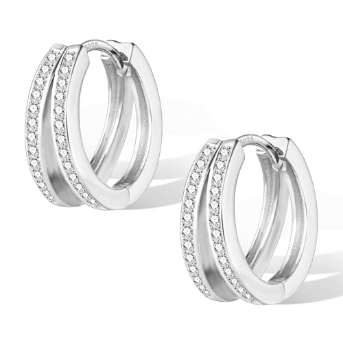 ALEXCRAFT Pendientes Mujer Plata 925, 14K Pendientes Aro Mujer Doble Pendientes de Acero Inoxidable, Pendientes Dorados 14K Pendientes Aros Dorados