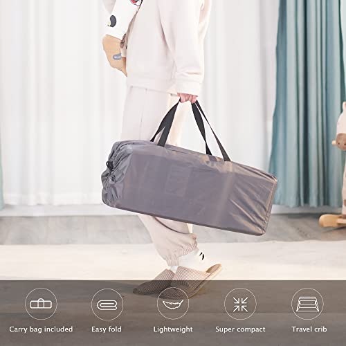 Pamo Babe Travel Crib, Portable Crib For Baby Lightweight Baby Travel Playpen, Foldable Travel Playard With Comfortable Mattress For Babies To Toddler (Grey) #TOP6