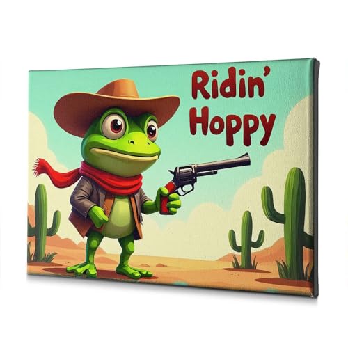 Toile salon grenouille cowboy Ridin' Hoppy affiche murale 40x60