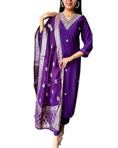 Fashion Basket Silk Embroidered Kurta Set With Duptta For Women Wine