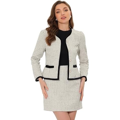 Allegra K Women's Plaid Tweed Suit Set Cover