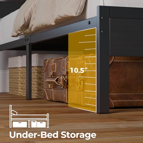 Image of Rolanstar Bed Frame Twin Size with USB Charging Station, LED Bed Frame with Wood Storage Headboard, Black Metal Platform Bed with Under Bed Storage, No Box Spring Needed, Noise Free