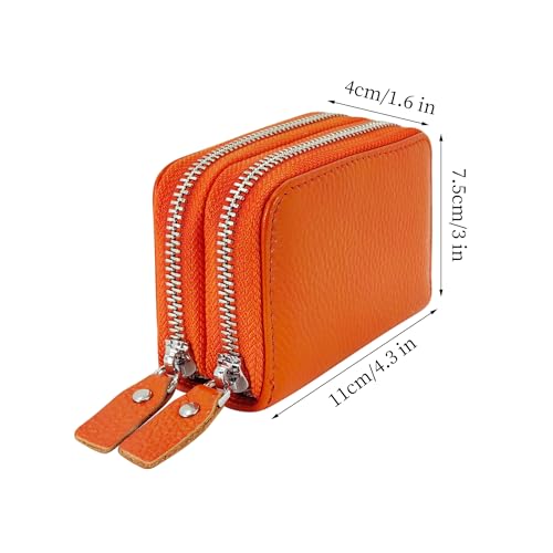 Women's Leather Multi Compartment Credit Card Wallet, Zip Accordion Wallet, RFID Blocking (Orange)3