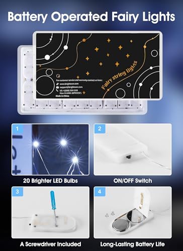 Image of Brightown 24 Pack Fairy Lights Battery Operated - 7Ft 20 Led Mini String Lights Silver Wire Waterproof Firefly Starry DIY Lights for Bedroom Patio Wedding Party Christmas Decor (Pure White)