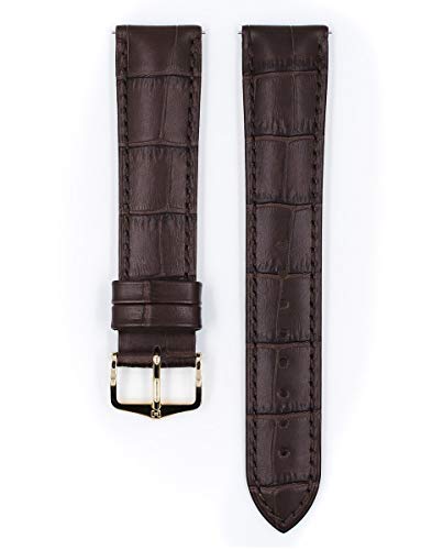 Hirsch Duke Calf Watch Strap - Brown Band/Gold Buckle - M - 18Mm / 16Mm - Shiny Gold Buckle - Alligator Embossed Calf Leather Band #TOP1
