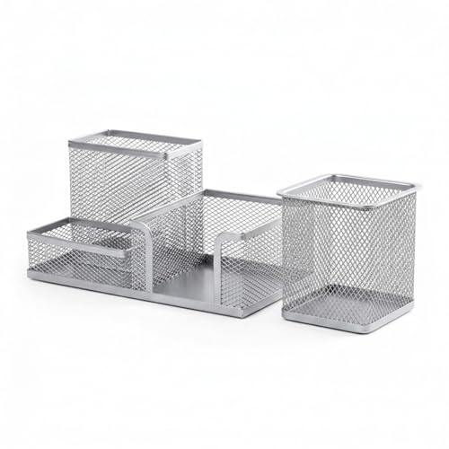 Kit Organizador Aramado 4 Divisórias para Mesa de Escritório (Prata)