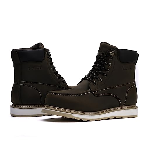 Image of Steel Moc Toe Waterproof Safety Work Boots For Men,Fashion Classic Insulated Industrial Construction Ankle Shoes Dark Brown 6 Inch Footwear
