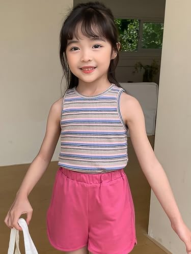 Image of BINIDUCKLING Toddler Tank Top Girls Summer Cute Striped Sleeveless Top 24 Months-8 Years